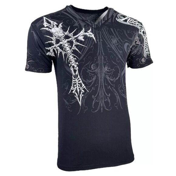 Rebel Saint by Affliction Men's T-Shirt Fracture Biker Cross Tattoo S-5XL - Picture 7 of 8